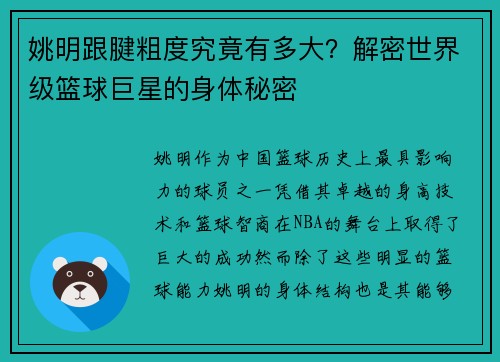 姚明跟腱粗度究竟有多大？解密世界级篮球巨星的身体秘密